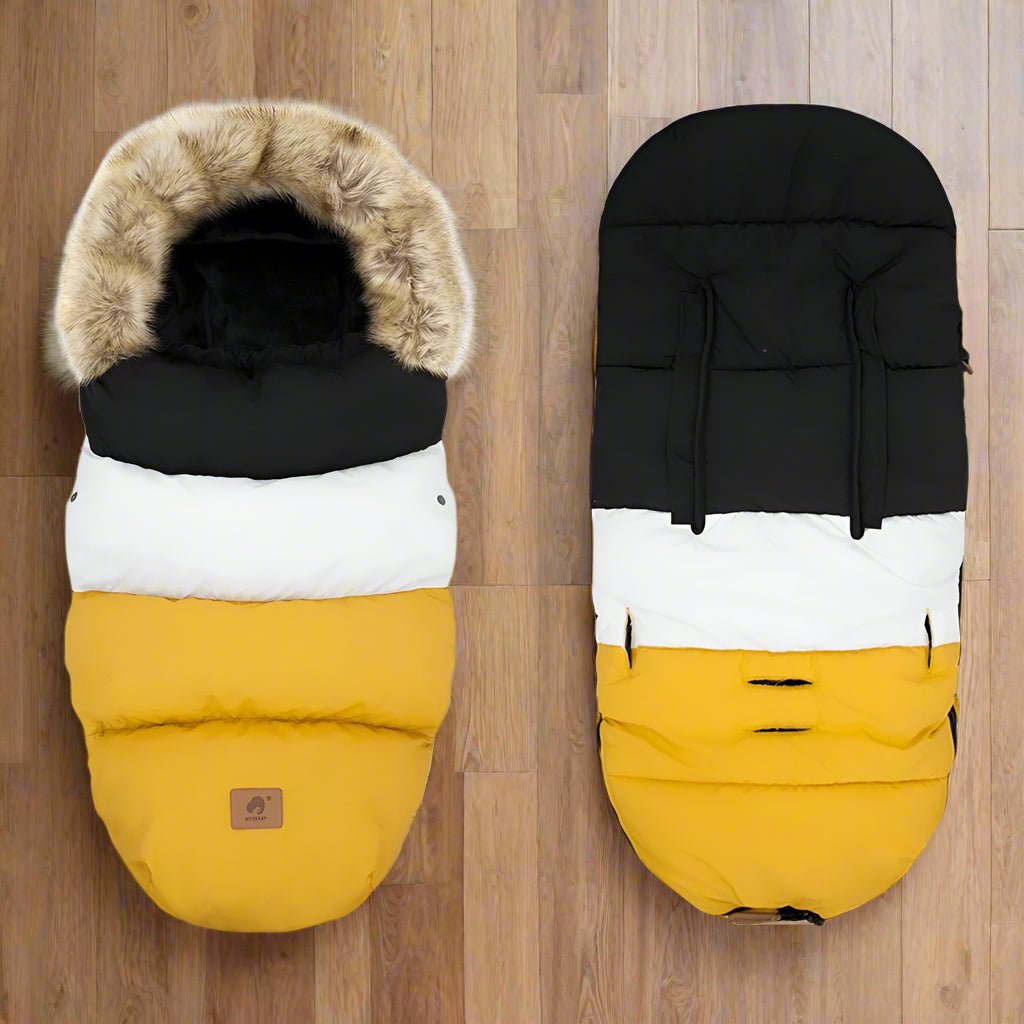 chancelière poussette noir blanc jaune