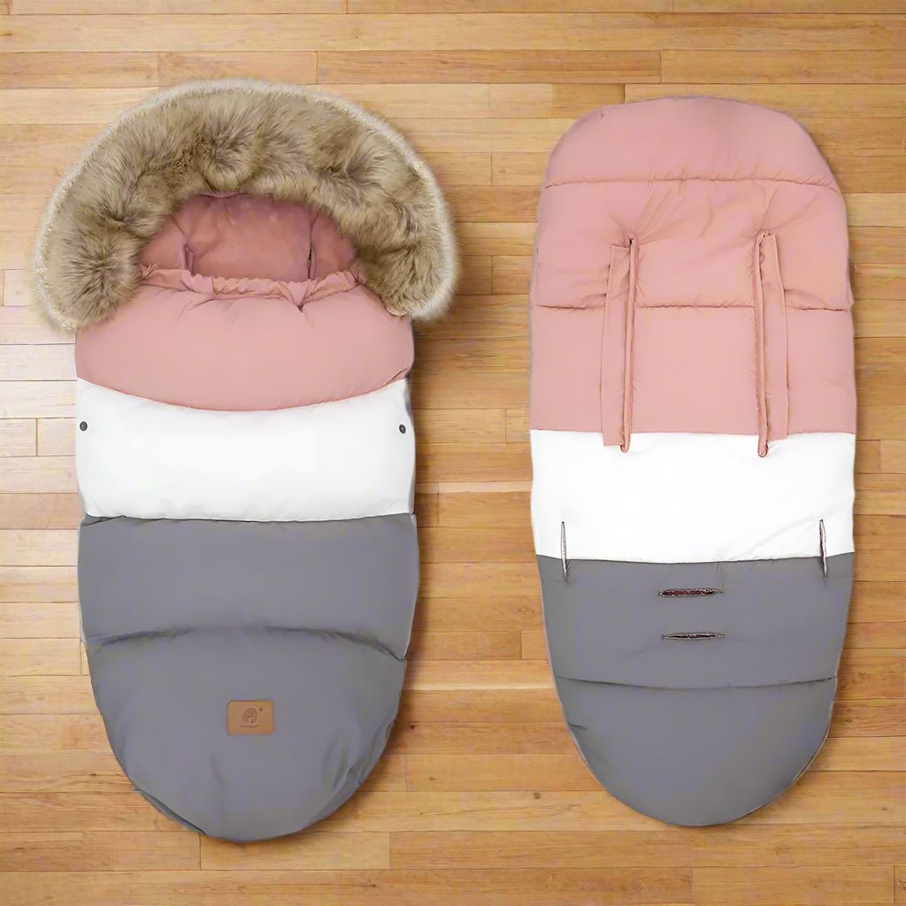 chancelière poussette rose blanc gris